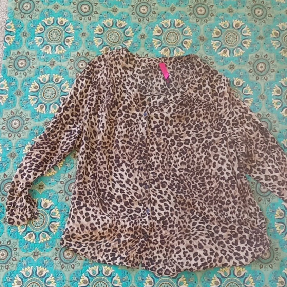 Leopard Print Long-Sleeve V-Neck Women’s Top - Brown
